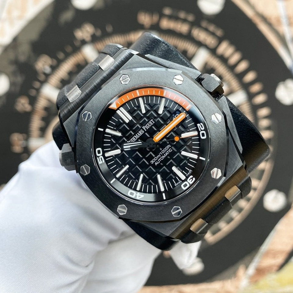 Audemars Piguet Royal Oak Offshore Diver Black Dial Black Rubber Strap Watch for Men - 15707CE.OO.A002CA.01