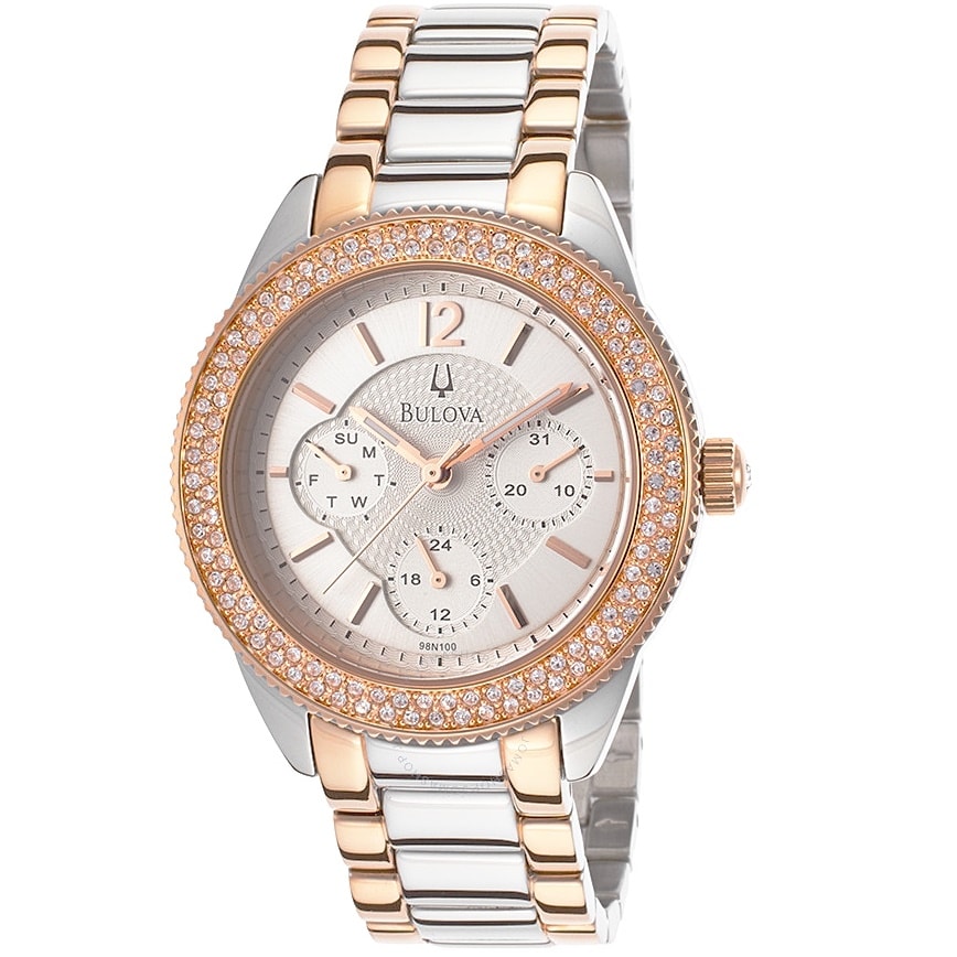 Bulova Crystal Collection Silver Dial Two Tone Steel Strap Watch for Women - 98N100