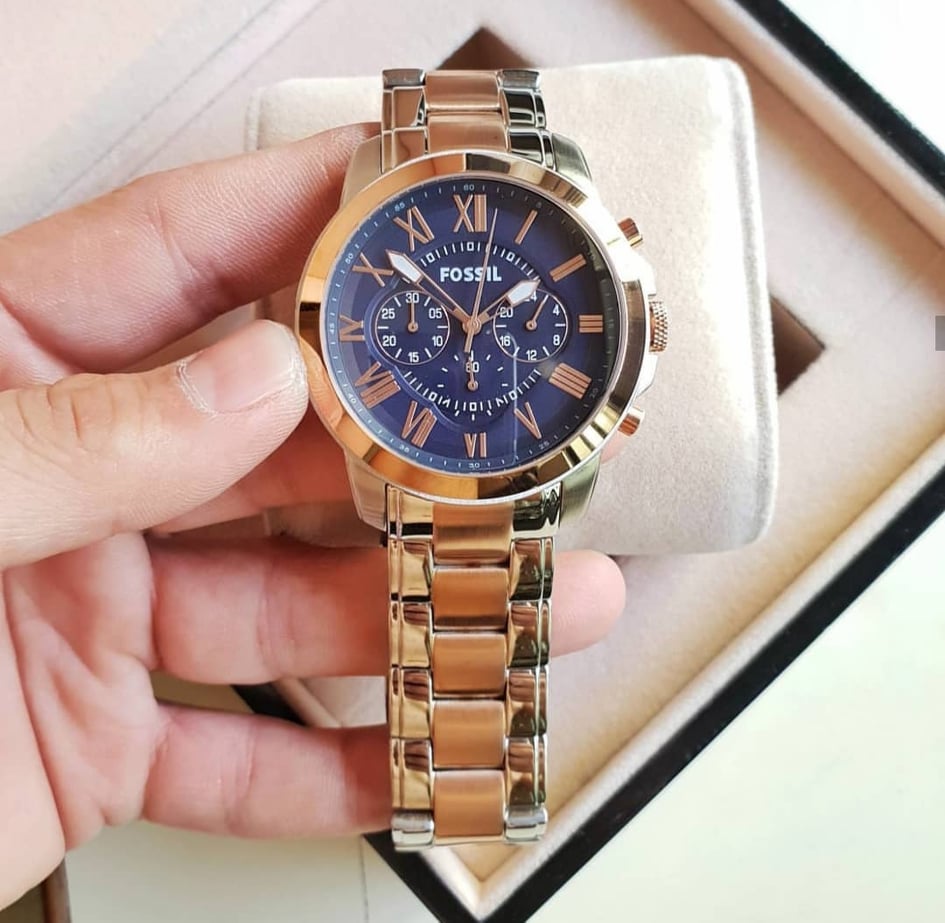 Fossil Grant Chronograph Blue Dial Two Tone Steel Strap Watch for Men - FS5024