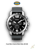 Fossil Nate Chronograph Black Dial Black Leather Strap Watch for Men - JR1436