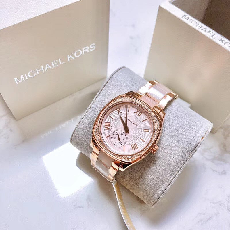 Michael Kors Bryn Rose Gold Dial Two Tone Steel Strap Watch for Women - MK6135