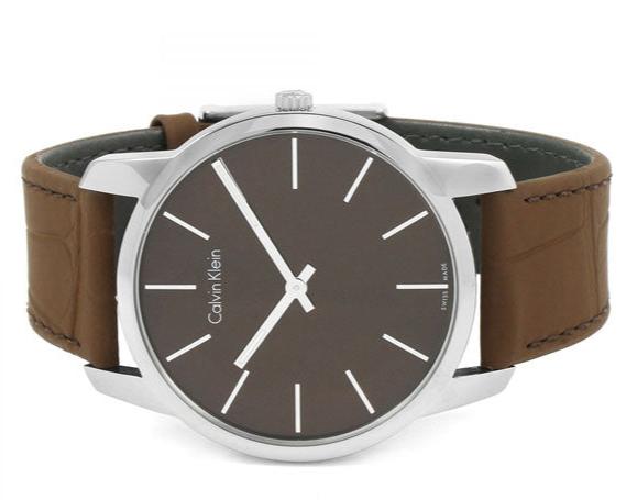 Calvin Klein City Brown Dial Brown Leather Strap Watch for Men - K2G211GK