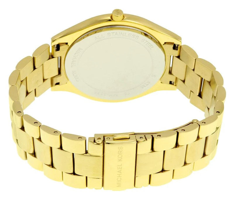 Michael Kors Slim Runway Blue Dial Gold Steel Strap Watch for Women - MK3265