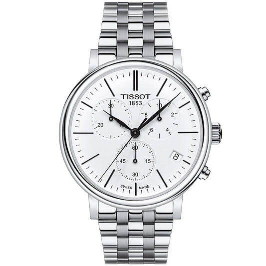 Tissot Carson Premium Silver Stainless Steel White Dial Chronograph Quartz Watch For Men - T122.417.11.011.00
