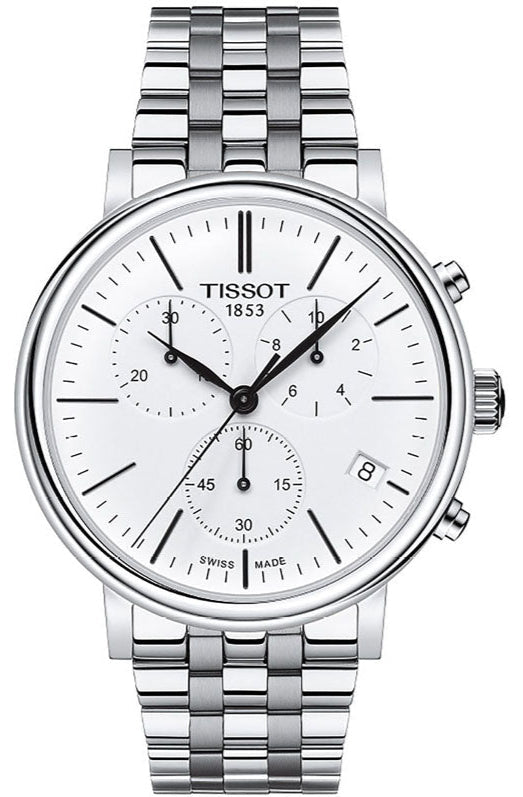 Tissot Carson Premium Silver Stainless Steel White Dial Chronograph Quartz Watch For Men - T122.417.11.011.00