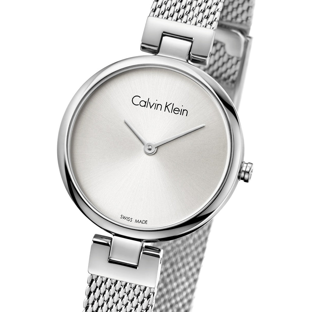 Calvin Klein Authentic White Dial Silver Mesh Bracelet Watch for Women - K8G23126