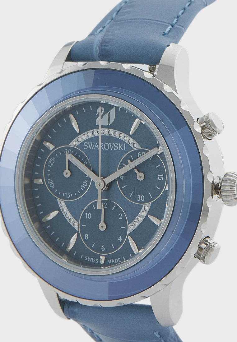 Swarovski Octea Lux Chrono Blue Dial Blue Leather Strap Watch for Women - 5580600