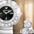 Swarovski Lovely Crystal Black Dial Silver Steel Strap Watch for Women - 1160305