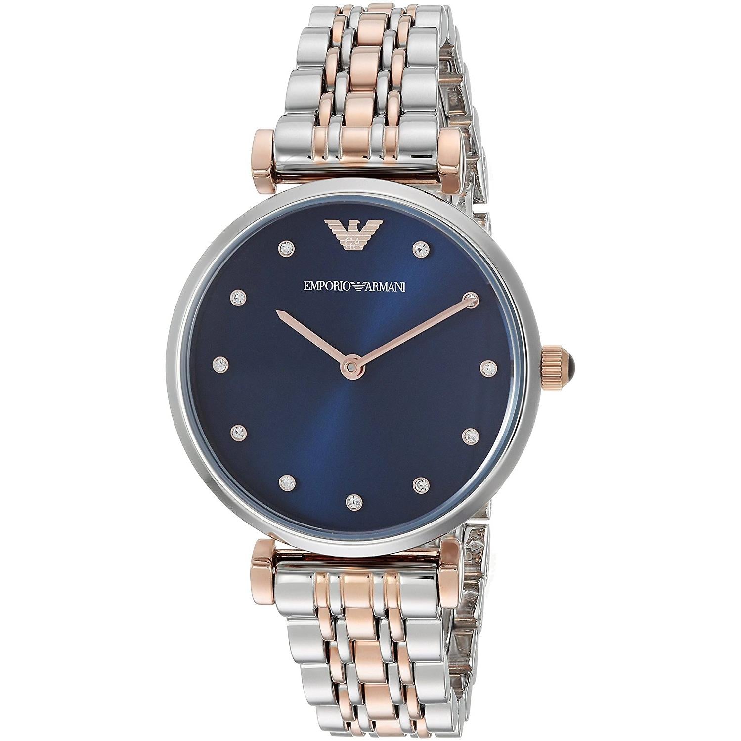 Emporio Armani Gianni T Bar Blue Dial Two Tone Steel Strap Watch For Women - AR11092