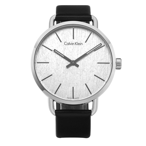 Calvin Klein Even White Dial Black Leather Strap Watch for Women - K7B211C6