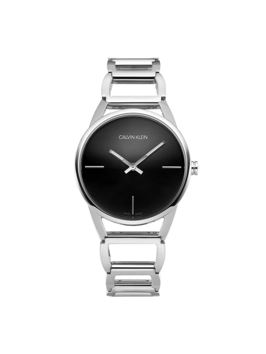 Calvin Klein Stately Black Dial Silver Steel Strap Watch for Women - K3G23121