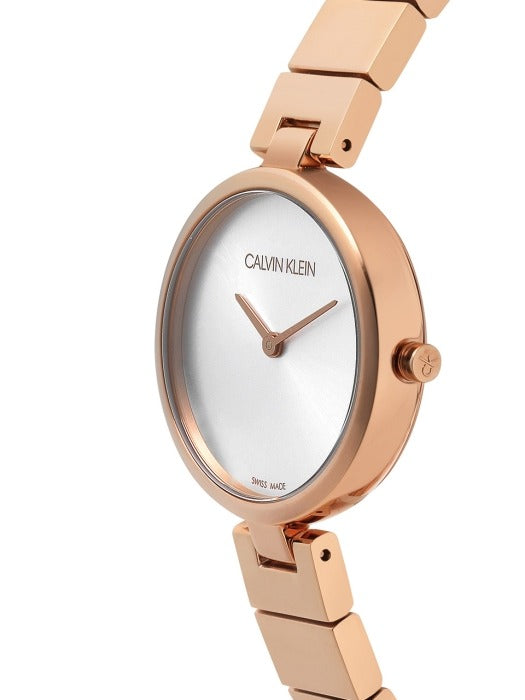 Calvin Klein Authentic White Dial Rose Gold Steel Strap Watch for Women - K8G23646