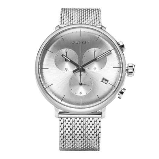 Calvin Klein High Noon Chronograph Silver Dial Silver Mesh Bracelet Watch for Men - K8M27126