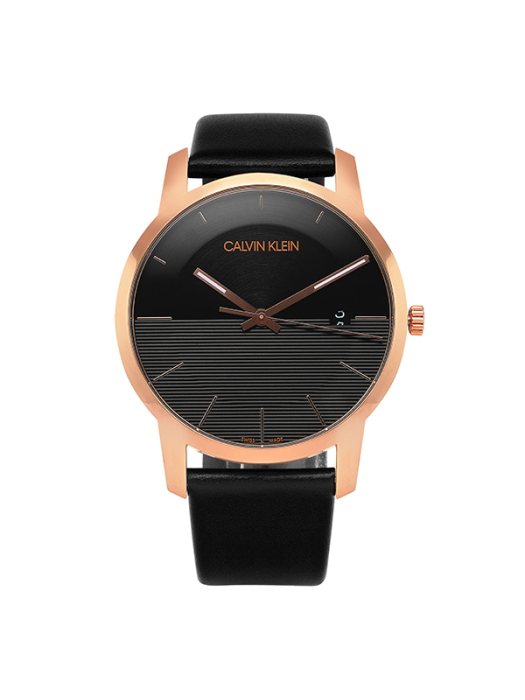 Calvin Klein City Quartz Black Dial Black Leather Strap Watch for Men - K2G2G6CZ