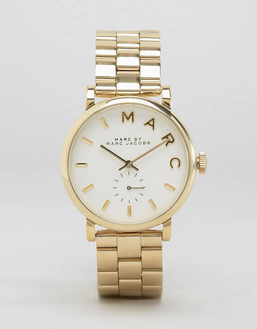 Marc Jacobs Baker White Dial Gold Stainless Steel Strap Watch for Women - MBM3243