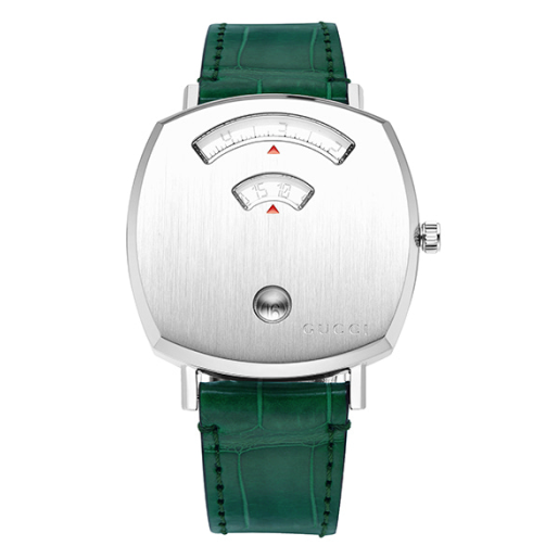 Gucci Grip Quartz Silver Dial Green Leather Strap Watch For Women - YA157404