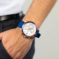 Tommy Hilfiger Bank Multifunction Quartz White Dial Blue Rubber Strap Watch for Men - 1791778