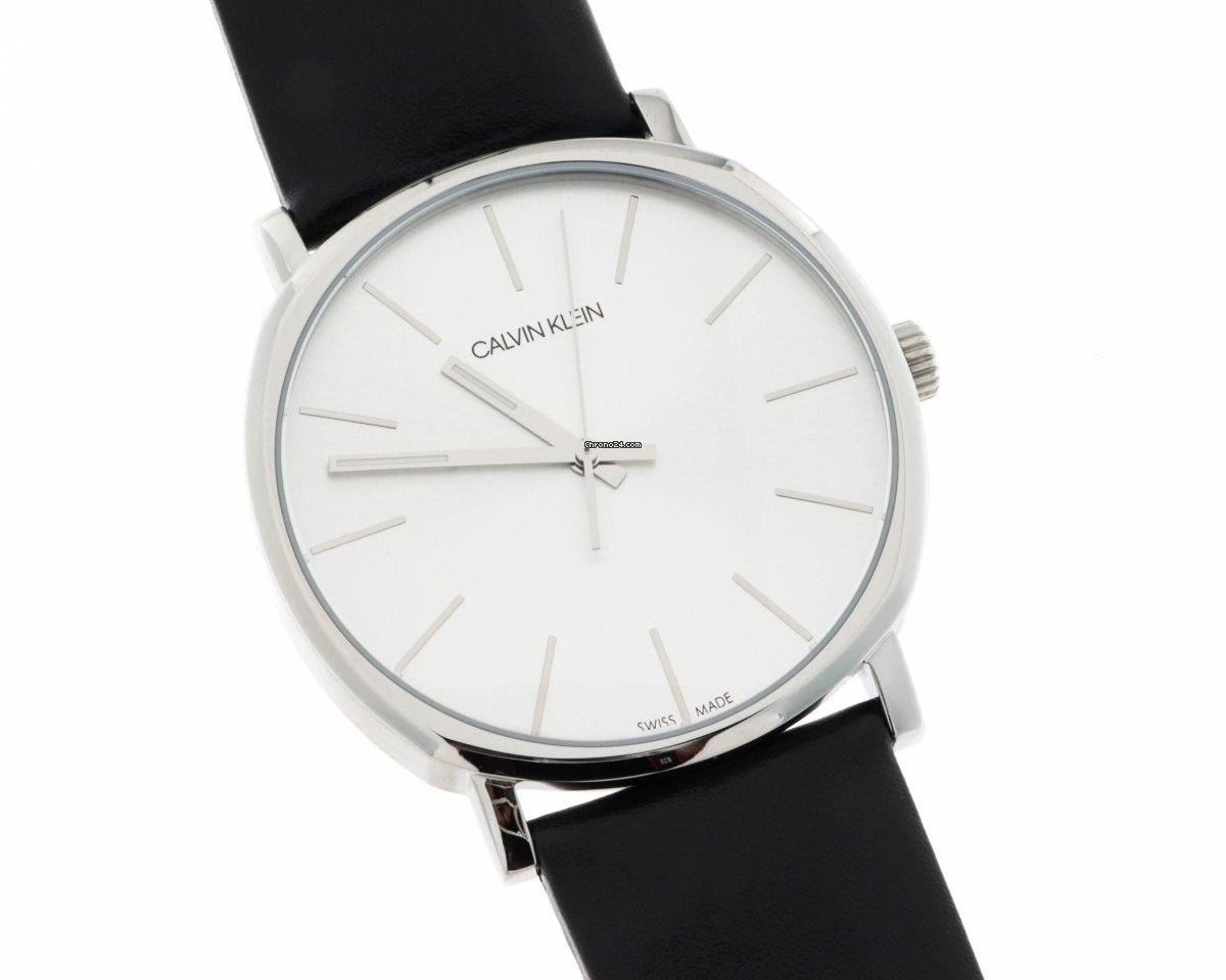 Calvin Klein Posh Silver Dial Black Leather Strap Watch for Men - K8Q311C6