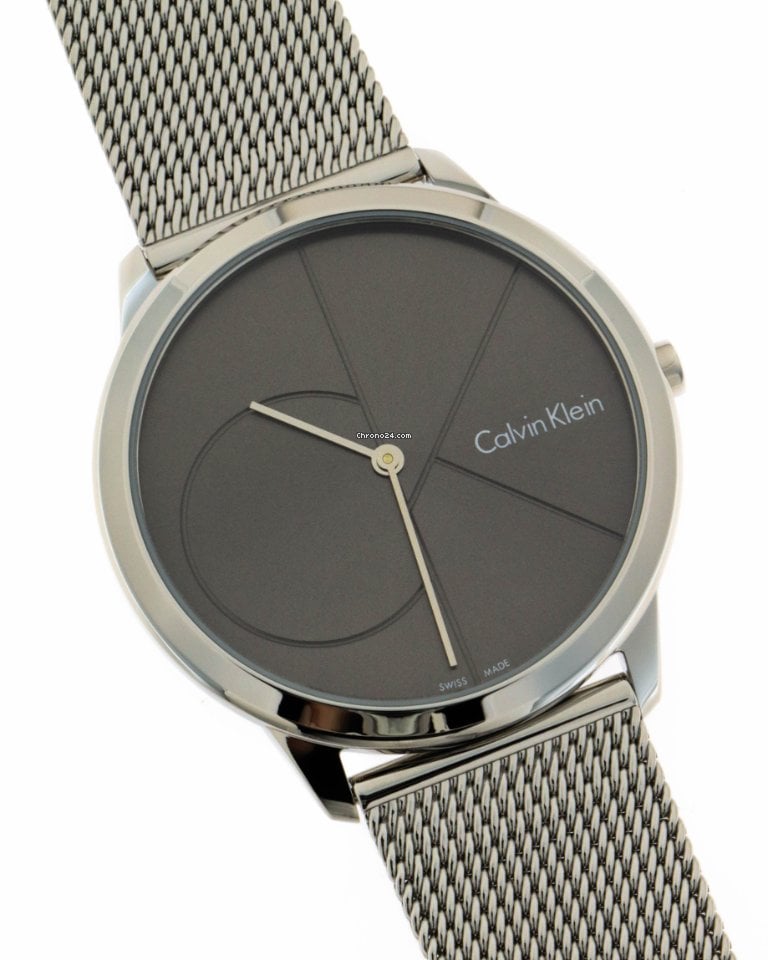 Calvin Klein Minimal Grey Dial Silver Mesh Bracelet Watch for Women - K3M22123