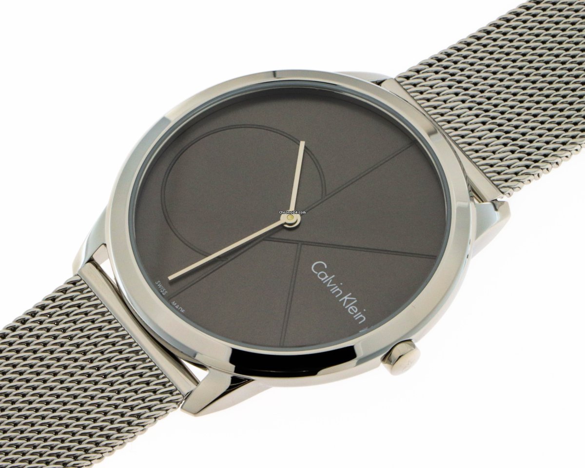 Calvin Klein Minimal Gray Dial Silver Mesh Bracelet Watch for Men - K3M21123