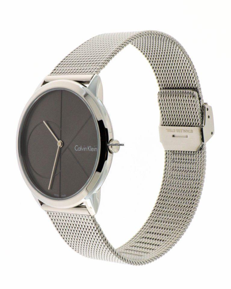 Calvin Klein Minimal Grey Dial Silver Mesh Bracelet Watch for Women - K3M22123