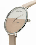 Calvin Klein Rise White Beige Dial Beige Leather Strap Watch for Women - K7A231XH