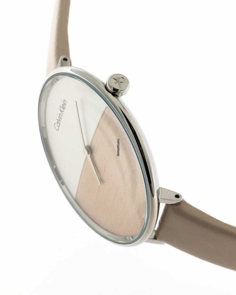 Calvin Klein Rise White Beige Dial Beige Leather Strap Watch for Women - K7A231XH