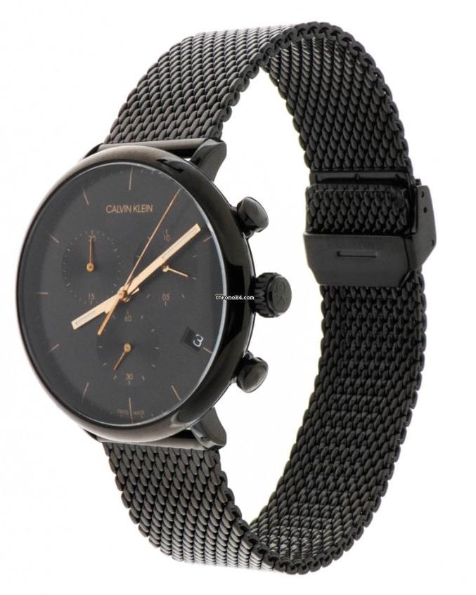 Calvin Klein High Noon Chronograph Black Dial Black Mesh Bracelet Watch for Women - K8M27421