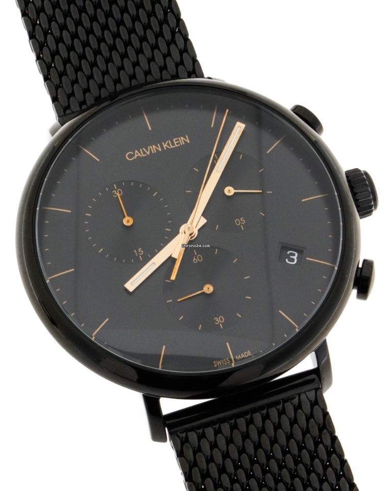 Calvin Klein High Noon Chronograph Black Dial Black Mesh Bracelet Watch for Women - K8M27421