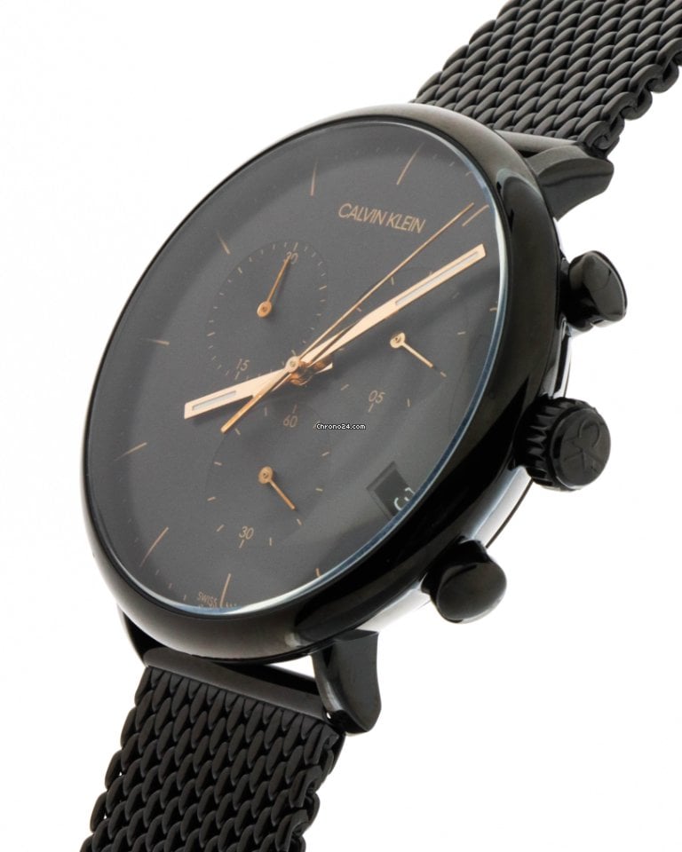 Calvin Klein High Noon Chronograph Black Dial Black Mesh Bracelet Watch for Women - K8M27421