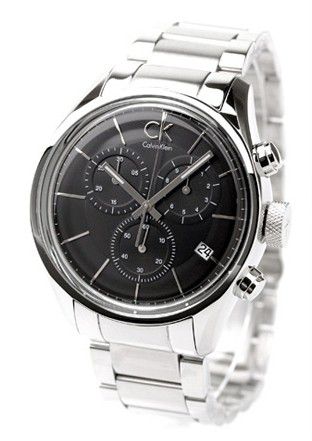 Calvin Klein Masculine Chronograph Black Dial Silver Steel Strap Watch for Men - K2H27104