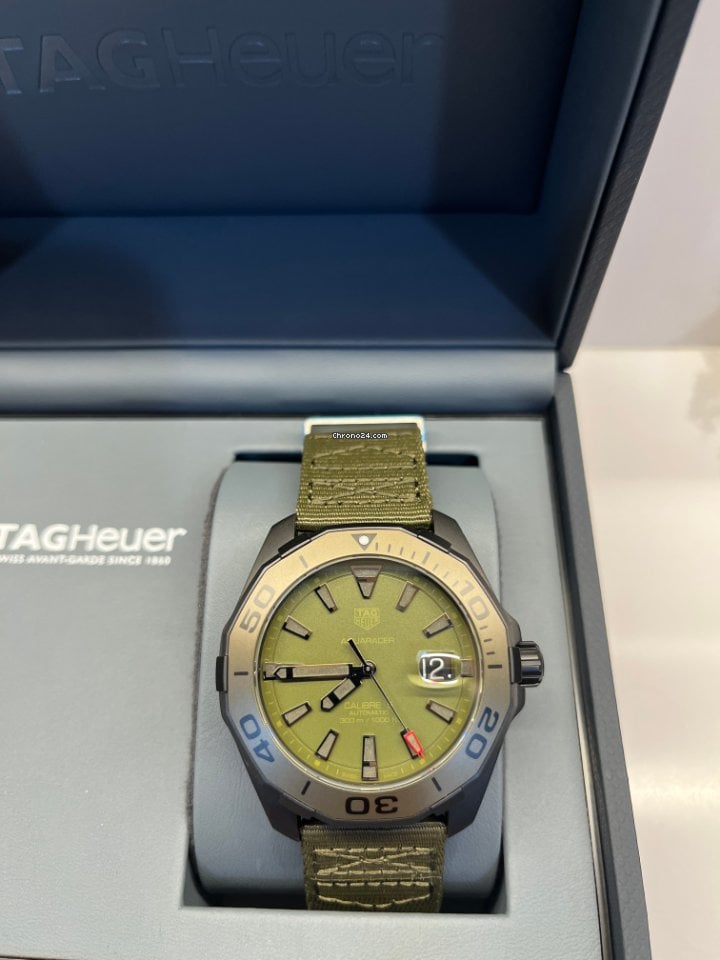 Tag Heuer Aquaracer Automatic Green Dial Khakhi Green Nylon Strap Watch for Men - WAY208E.FC8222