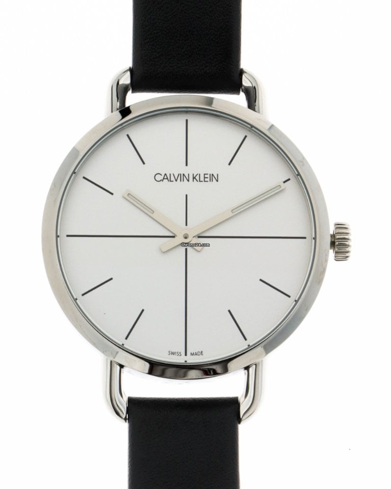 Calvin Klein Evan White Dial Black Leather Strap Watch for Women - K7B231CY