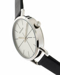 Calvin Klein Evan White Dial Black Leather Strap Watch for Women - K7B231CY