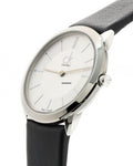 Calvin Klein Minimalist Silver Dial Black Leather Strap Watch for Men - K3M211C6