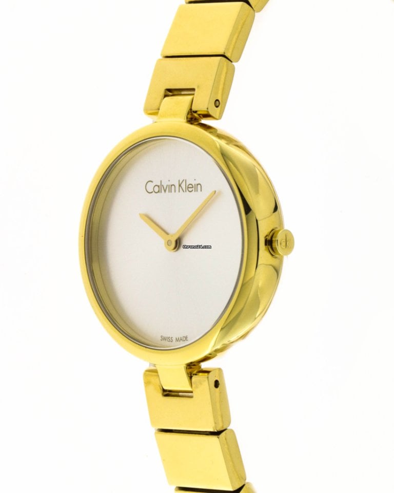 Calvin Klein Authentic Silver Dial Gold Steel Strap Watch for Women - K8G23546