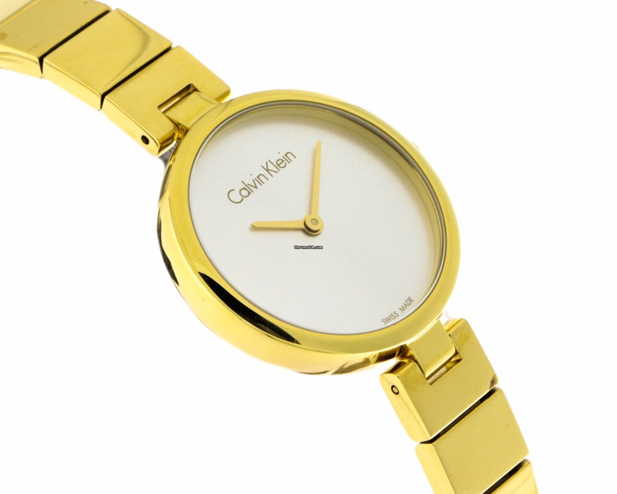 Calvin Klein Authentic Silver Dial Gold Steel Strap Watch for Women - K8G23546