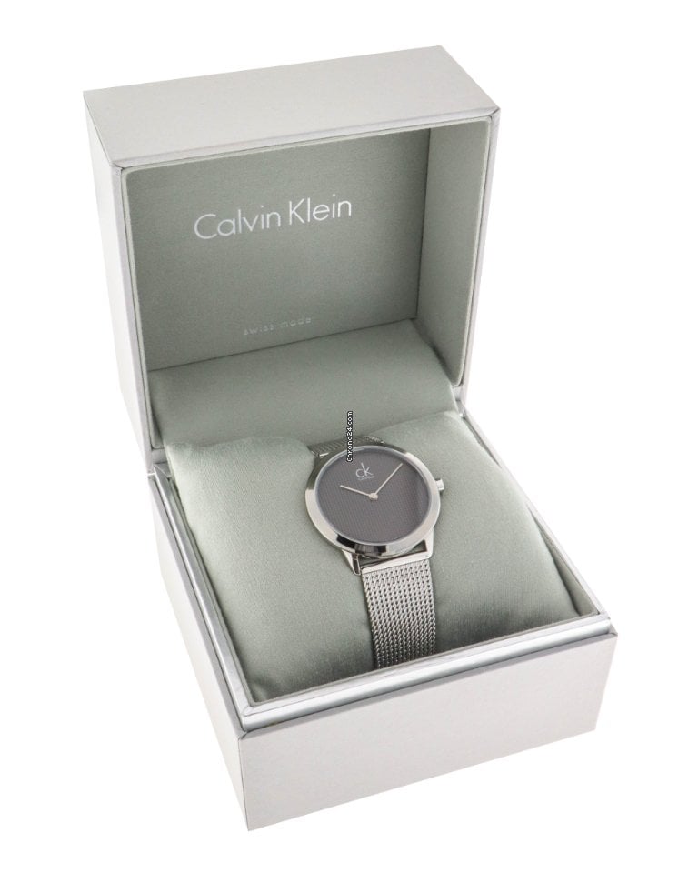 Calvin Klein Minimal Black Dial Silver Mesh Bracelet Watch for Women - K3M22123