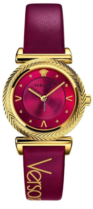 Versace V-Motif Red Dial Red Leather Strap Watch for Women - VERE00418