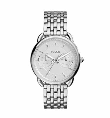 Fossil Tailor Silver Dial Silver Steel Strap Watch for Women - ES3712