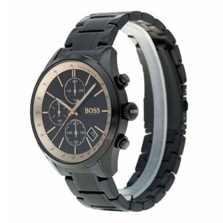 Hugo Boss Grand Prix Chronograph Black Dial Black Steel Strap Watch for Men - 1513578