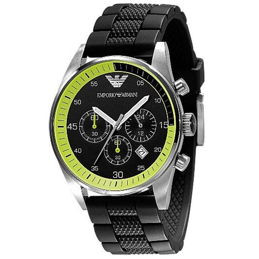 Emporio Armani Chronograph Black Dial Black Rubber Strap Watch For Men - AR5865