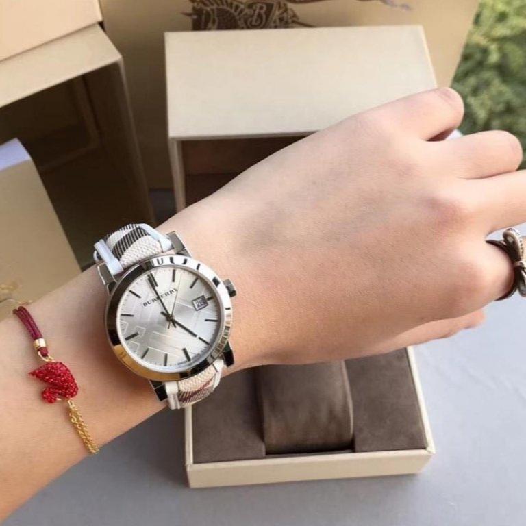 Burberry The City Silver Dial Brown Leather Strap Watch for Women - BU9136