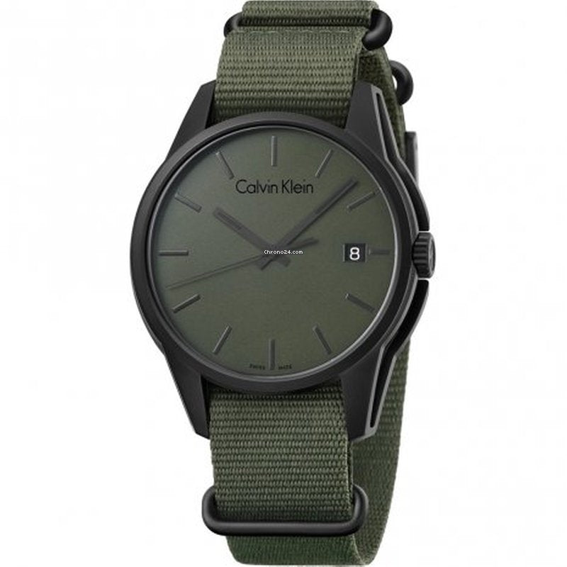 Calvin Klein Tone Green Dial Green NATO Strap Watch for Men - K7K514WL