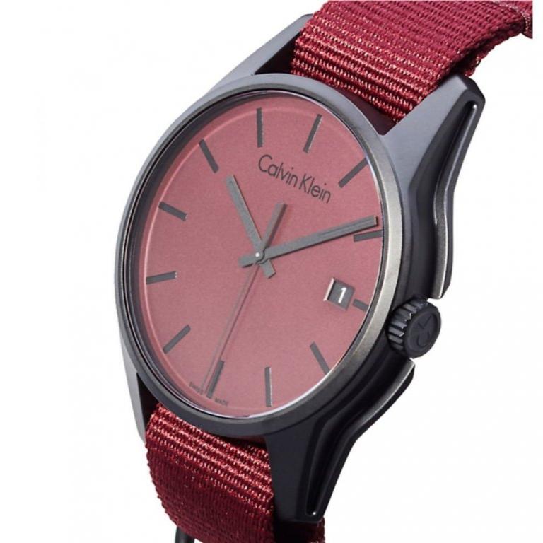 Calvin Klein Tone Maroon Dial Maroon NATO Strap Watch for Men - K7K514UP