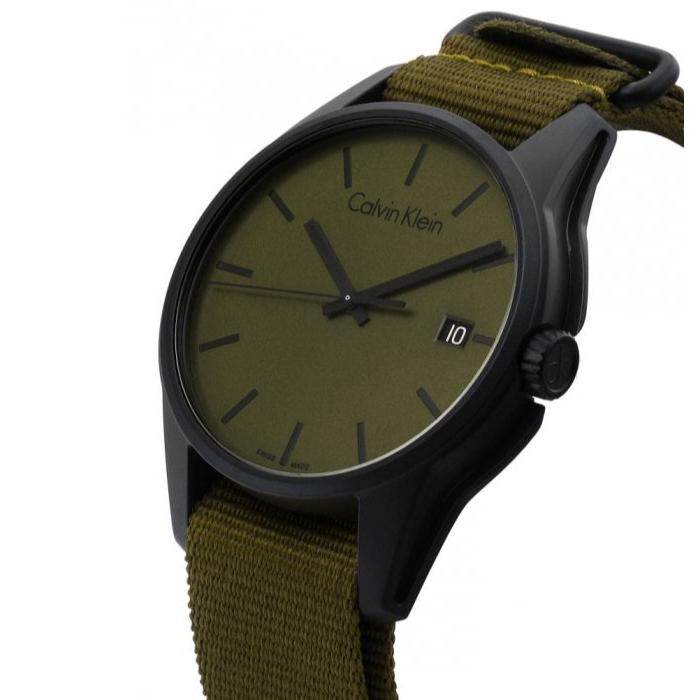 Calvin Klein Tone Green Dial Green NATO Strap Watch for Men - K7K514WL