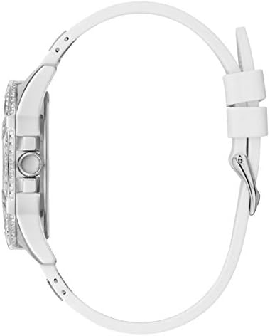 Guess Frontier Diamonds Silver Dial White Rubber Strap Watch For Women - W1160L4