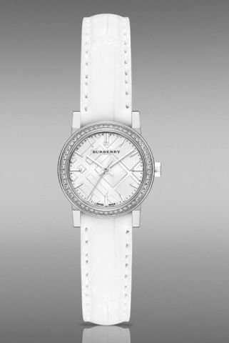 Burberry The City Diamonds Silver Dial White Leather Strap Watch for Women - BU9222