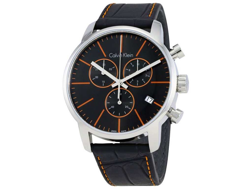 Calvin Klein City Chronograph Black Dial Black Leather Strap Watch for Men - K2G271C1