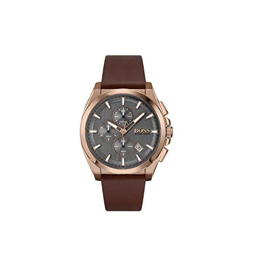 Hugo Boss Grandmaster Grey Dial Brown Leather Strap Watch for Men - 1513882